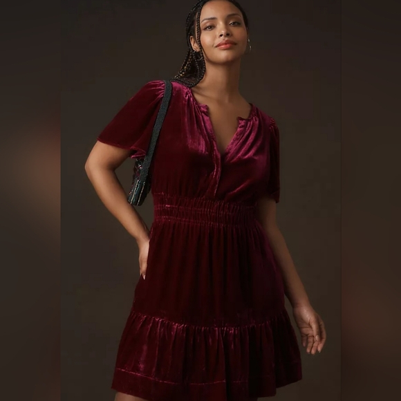 ANTHROPOLOGIE Somerset Mini Dress Velvet in Wine, size S - Picture 5 of 7